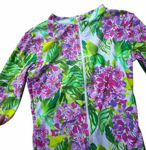 MOTT50 Mila Long Sleeve One Piece UPF 50 RashGuard Swim $138 Tropical Floral Zip